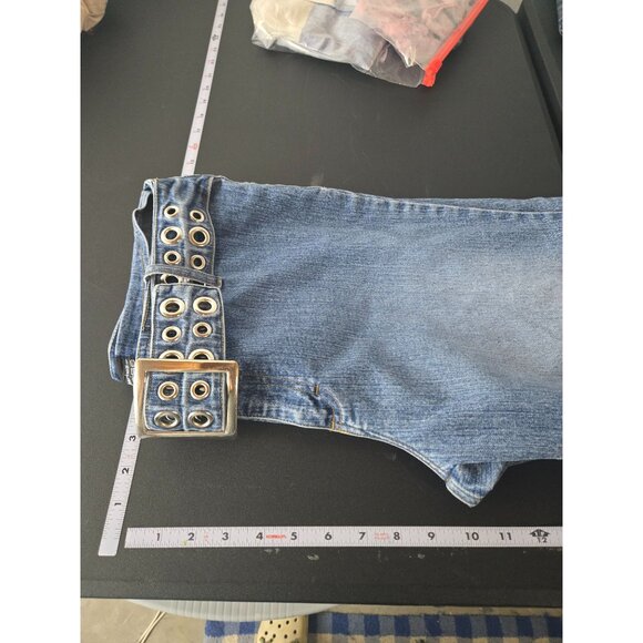 No Boundaries Juniors Low Rise Denim Blue Jeans Size 13 Eyelet Belt Y2K Punk - Picture 8 of 12